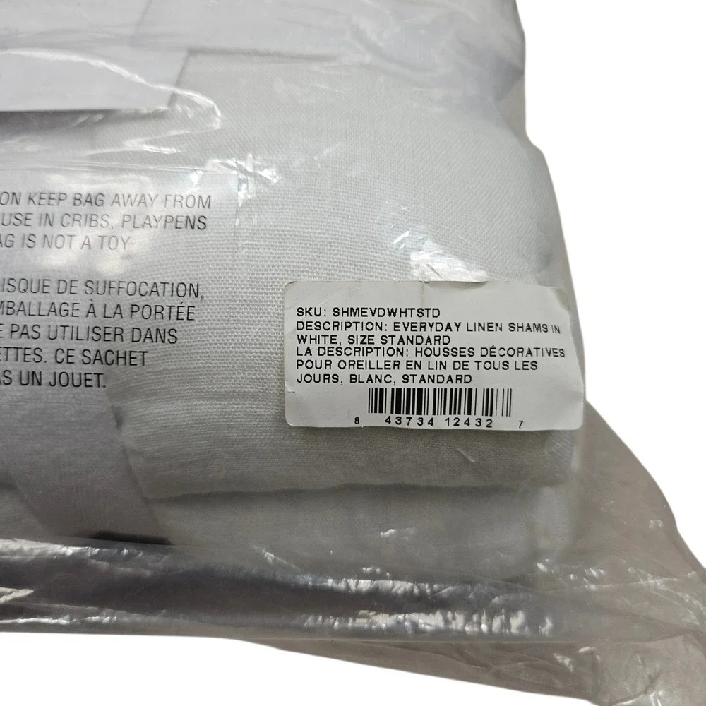 Parachute‎ NWT Everyday Linen Shams Pure White Standard Size Set of 2 Minimalist